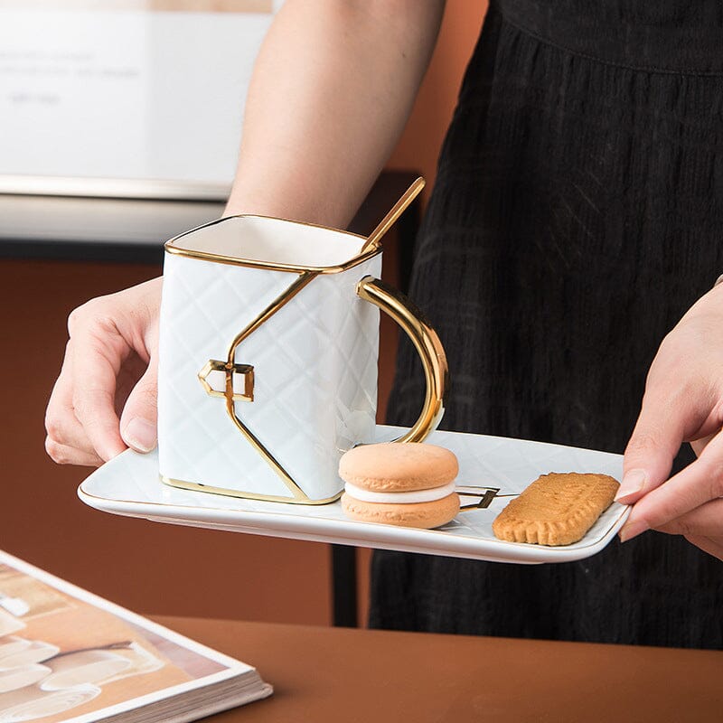 Creative Handbag Shaped Mug With Saucer And Spoon