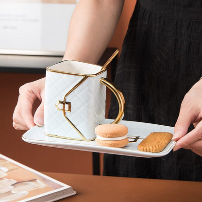 Creative Handbag Shaped Mug With Saucer And Spoon