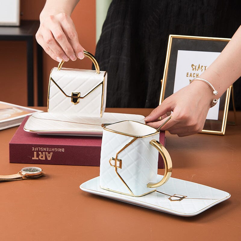 Creative Handbag Shaped Mug With Saucer And Spoon