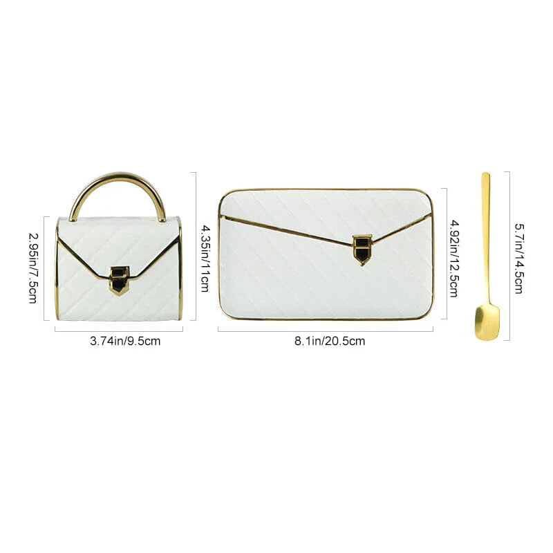 Creative Handbag Shaped Mug With Saucer And Spoon