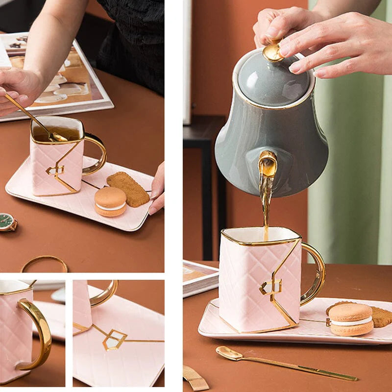 Creative Handbag Shaped Mug With Saucer And Spoon