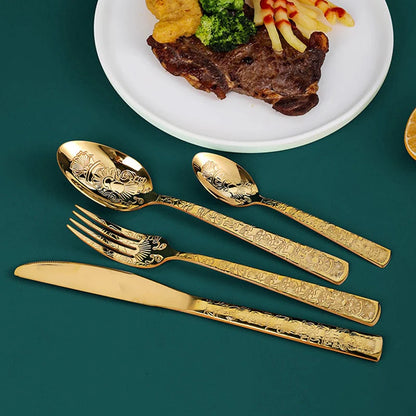 16Pcs Cutlery Set Stainless Steel Engraved Pattern Silverware