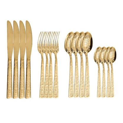 16Pcs Cutlery Set Stainless Steel Engraved Pattern Silverware