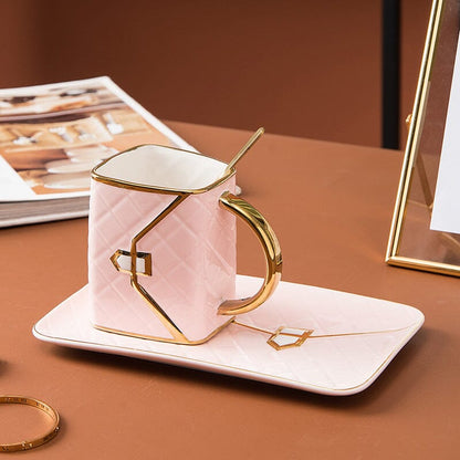 Creative Handbag Shaped Mug With Saucer And Spoon
