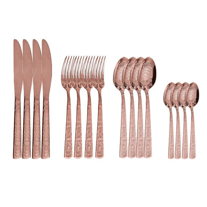 16Pcs Cutlery Set Stainless Steel Engraved Pattern Silverware