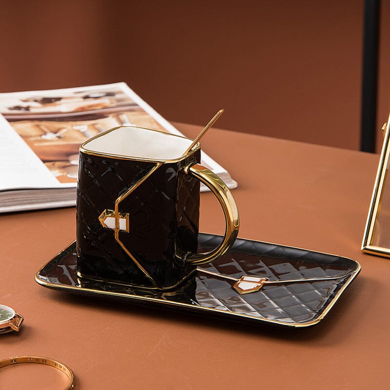 Creative Handbag Shaped Mug With Saucer And Spoon