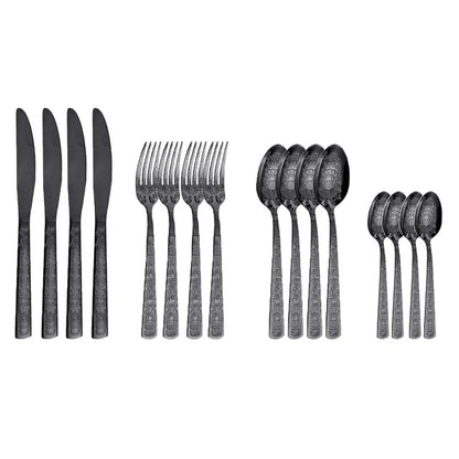 16Pcs Cutlery Set Stainless Steel Engraved Pattern Silverware