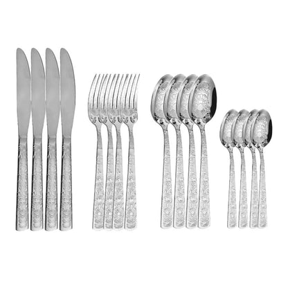16Pcs Cutlery Set Stainless Steel Engraved Pattern Silverware