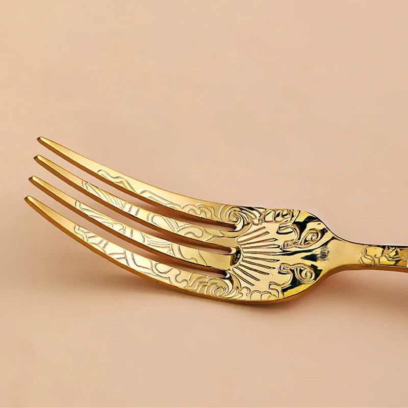 16Pcs Cutlery Set Stainless Steel Engraved Pattern Silverware